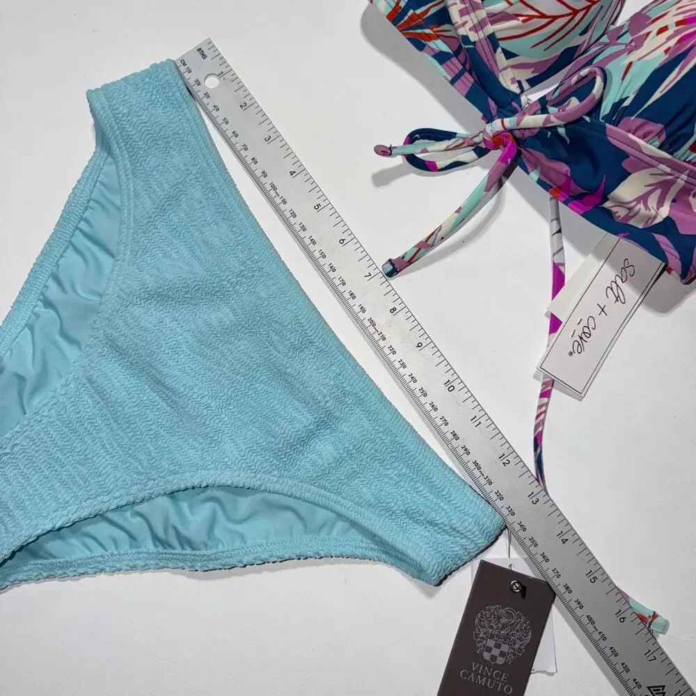 Salt + Cove bikini top with Vince Camuto multicolored floral and leaf print top